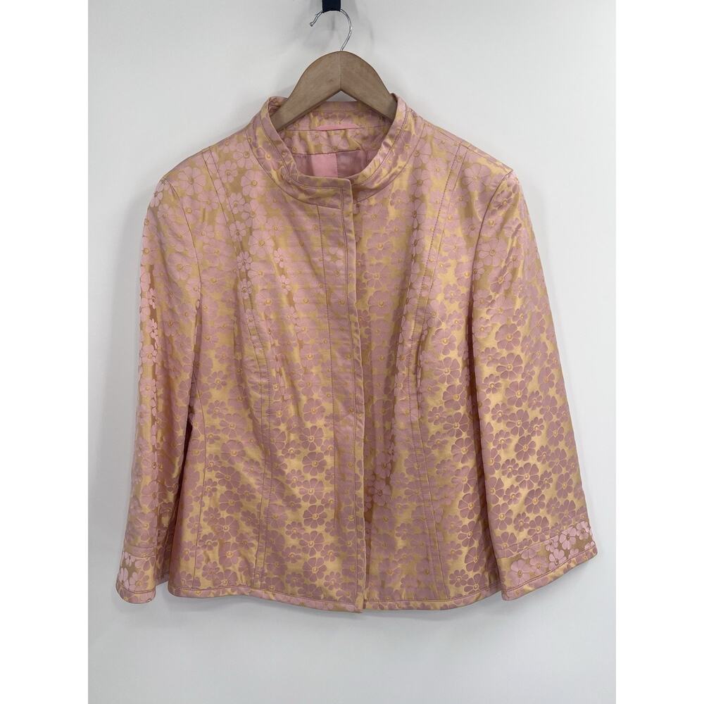 Feraud VTG 100% Silk Pink Yellow Gold Floral Print Blazer Jacket Size 44